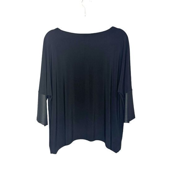 CLARA SUN WOO Size L Black 3/4 Dolman Sleeve Top Faux Leather Trim Minimalist - Picture 6 of 8